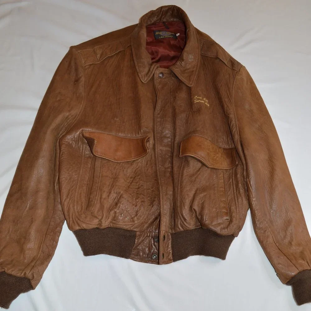 Vintage Hard Rock Hotel Leather Bomber Jacket- Men's XL - Picture 1 of 9